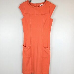 Boden Cap Sleeve Shift Dress Womens Sz. 4R Orange Casual Front Pockets.E97